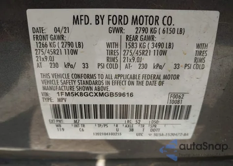 2021 Ford Explorer St from USA, damaged, VIN 1FM5K8GCXMGB59616